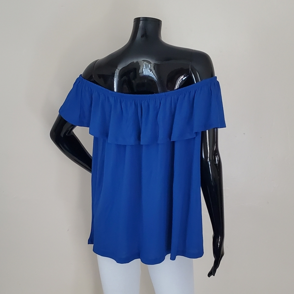 Blue Off the Shoulder Top - Picture 3 of 6